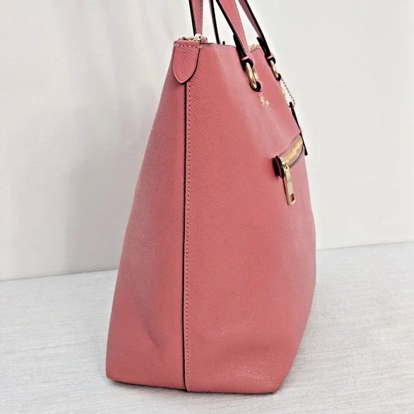 Coach Gallery Tote Pink Crossgrain Leather Shoulder Bag Double Handles Zip Top